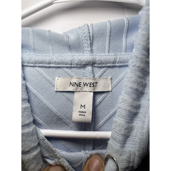 Nine West Ribbed Diagonal Knit Hoodie Women's Size M Pullover Casual‎ Athleisure - Picture 3 of 8
